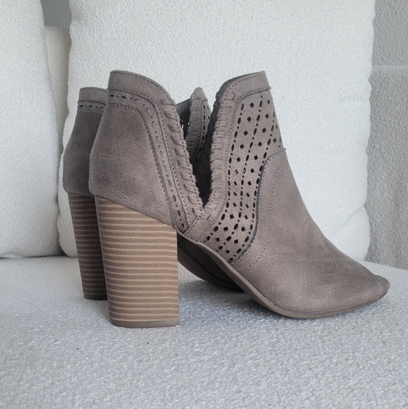 Grey Open-Toe Suede Booties - Picture 2 of 5